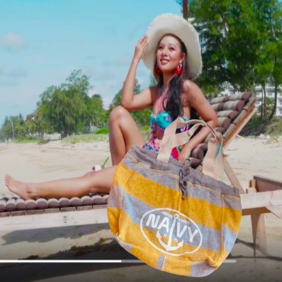 MV SPORT BEACHCOMBER Large Drawstring Heavyweight Sweatshirt Fabric Tote - Picture 1 of 4